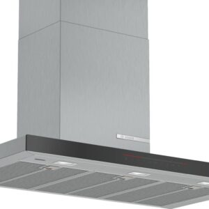 Hotă semineu dreaptă Bosch Serie 6 DWB98PR50, Capacitate 843 m³/h (intensiv), 3 viteze + 2 intensiv, TouchControl, Filtru metalic lavabil, Indicator filtru, 90 cm, Inox