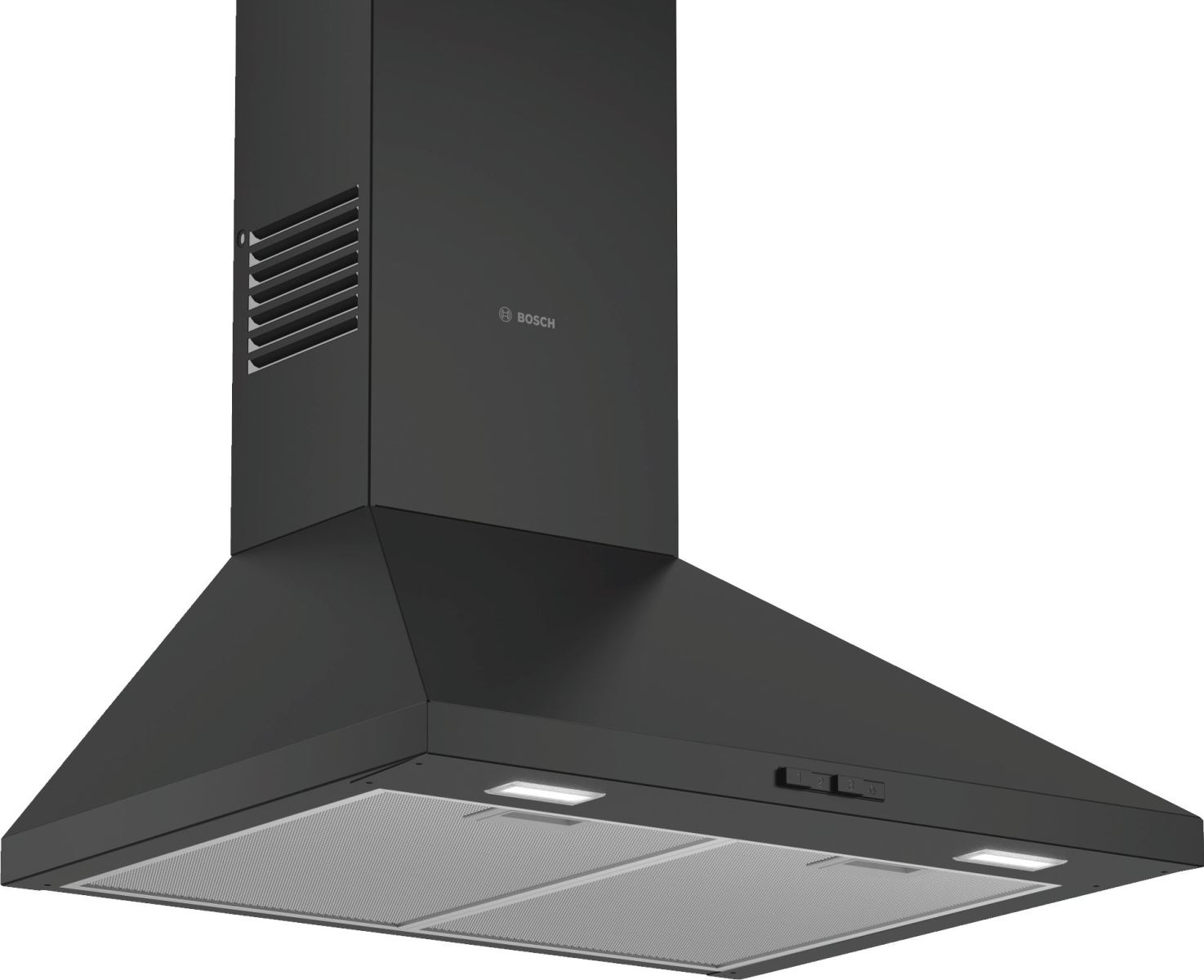 Hota Bosch Serie 2 DWP64BC60, Semineu conica, 60 cm, max 360 m3/h, Taste push, 3 trepte de putere, Neagra