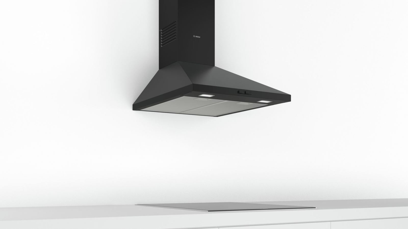 Hota Bosch Serie 2 DWP64BC60, Semineu conica, 60 cm, max 360 m3/h, Taste push, 3 trepte de putere, Neagra