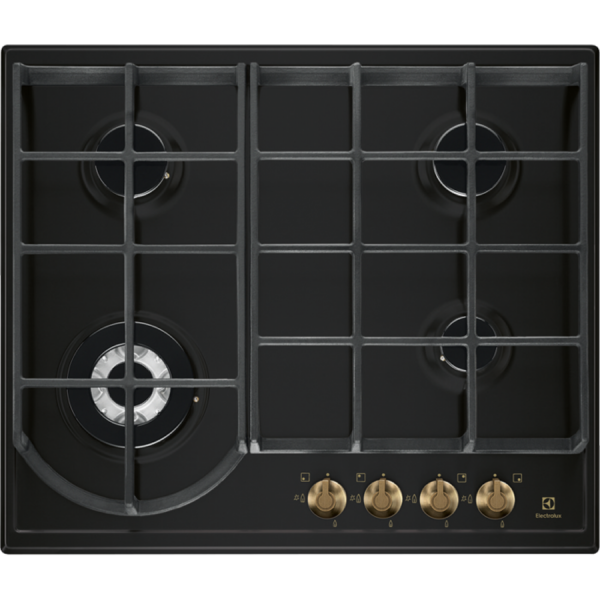 Plita incorporabila Electrolux EGH6343ROR, Gaz, 4 arzatoare, Gratare de fonta, Rustic negru