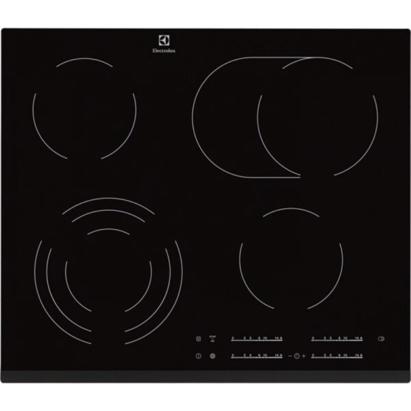 Plita incorporabila Electrolux Vitroceramic EHF6547FXK, 4 zone electrice, Oval zone, Circuit triplu rotund, 60 cm, Sticla neagra