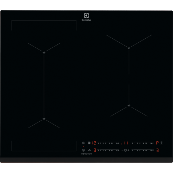 Plita incorporabila cu inductie Electrolux EIS62449, 4 zone de gatit, Control touch, Detectare vase, Conectivitate hota, Timer, Child lock, 60 cm, Negru