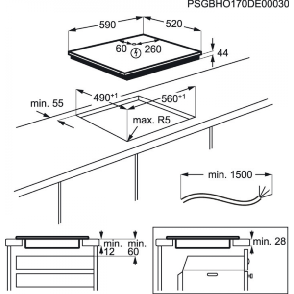 Plita incorporabila Electrolux EIV63440BS, Inductie, 4 Arzatoare, Bridge, Control touch, 60 cm, Sticla silver