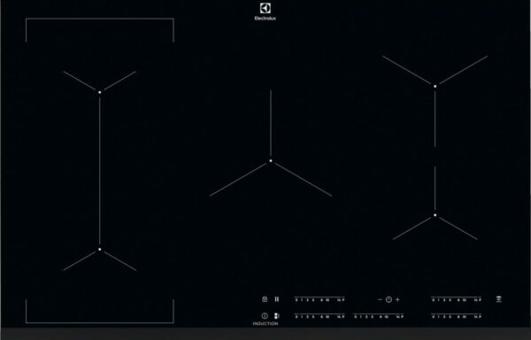 Plita incorporabila Electrolux EIV835, Inductie, 5 Arzatoare, Control touch, Bridge, 78 cm, Sticla neagra