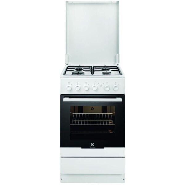 Aragaz Electrolux EKG51154OW, Gaz, 4 Arzatoare, Aprindere integrata plita si cuptor, Grill, Rotisor, 50x60 cm, Alb