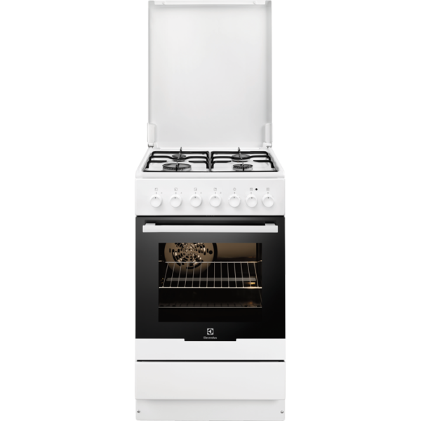 Aragaz mixt Electrolux EKK51550OW, 4 arzatoare gaz, Cuptor electric multifunctional (6 functii), Grill, 57 litri, 50x60 cm, Alb