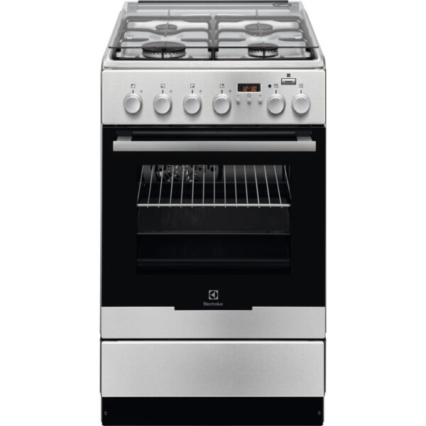 Aragaz Electrolux EKK54955OX 50x60 cm, Mixt, 4 arzatoare gaz, Gratare fonta, Cuptor electric multifunctional (11 functii) Plus Steam -gatire cu abur, Grill electric, 57 l, Inox