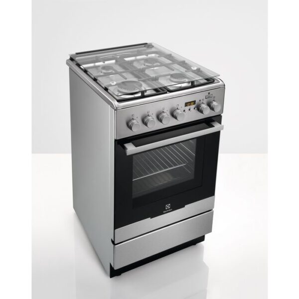 Aragaz Electrolux EKK54955OX 50x60 cm, Mixt, 4 arzatoare gaz, Gratare fonta, Cuptor electric multifunctional (11 functii) Plus Steam -gatire cu abur, Grill electric, 57 l, Inox