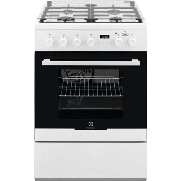 Aragaz mixt Electrolux EKK64982OW, 4 arzatoare gaz, cuptor electric, 58 l, 60x60 cm, display, alb