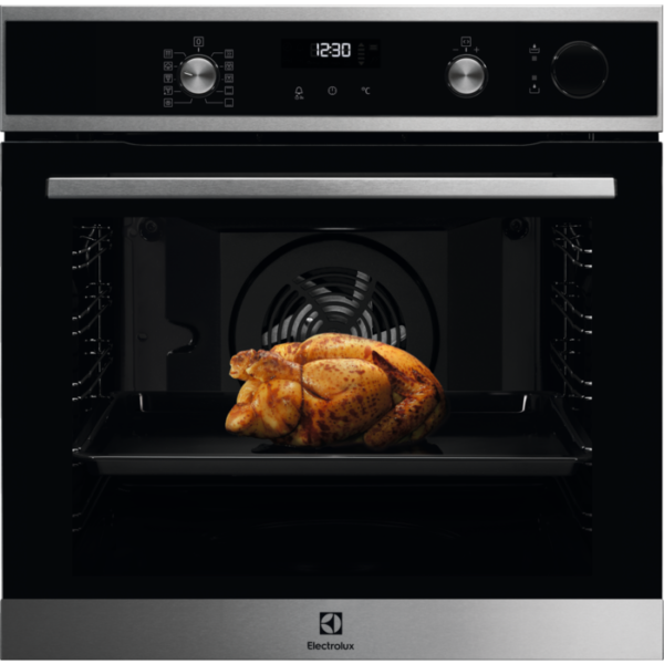 Cuptor incorporabil CombiSteam Electrolux EOC6P71X, Electric, 72 L, 9 functii, SteamCrisp (gatire cu abur), Convectie, Autocuratare pirolitica, Grill, Sonda temperatura, Butoane retractabile,Clasa A+, Inox/Negru