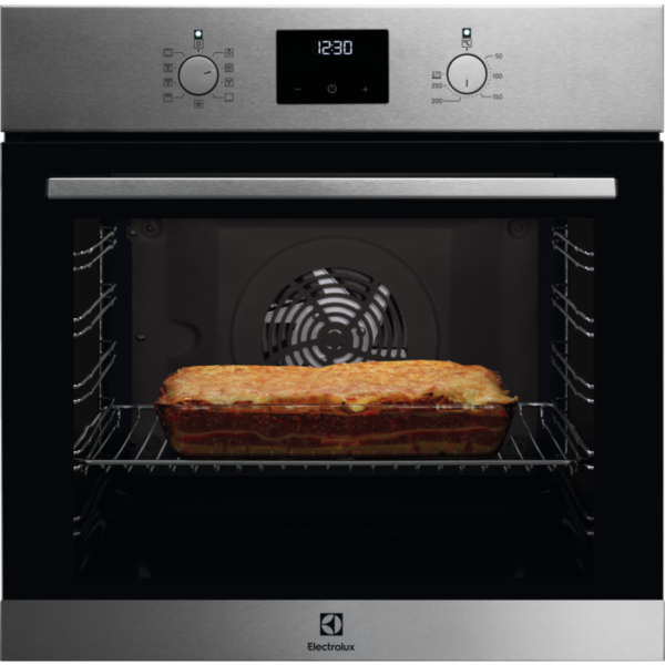 Cuptor incorporabil multifunctional Electrolux EOF3C50TX, Electric, 72 L, 8 functii de gatire, SurroundCook, Autocuratare catalitica, Timer cu display electronic, Grill, Butoane retractabile, Convectie, Clasa A, Inox