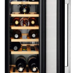 Racitor de vinuri incorporabil Electrolux ERW0673AOA, 56 litri, 18 sticle, Rafturi lemn, Control electronic, Clasa A, H 82 cm, l 29,4 cm, Culoare neagra (sticla)