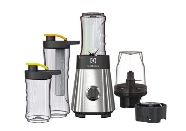 Blender Electrolux Sport ESB2900, 400 W, rasnita, tocator 500ml, recipient 1x600 ml, recipient 2x300ml, STICK pentru racire, capac cu maner pentru transport, Inox