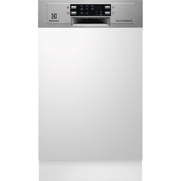 Masina de spalat vase Electrolux ESI4621LOX, Partial incorporabila, 45 cm, 9 seturi, 6 programe, AirDry, Display electronic, Motor Inverter, Clasa A++, Inox