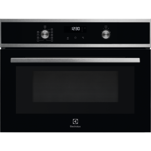 Cuptor incorporabil multifunctional compact Electrolux EVL6E40X, Electric, 43 L, 9 functii de gatire, Convectie, Functie microunde (1000 W), Butoane retractabile, Panel frontal cu insertie de sticla, Afisaj digital, Grill, Inox/Negru