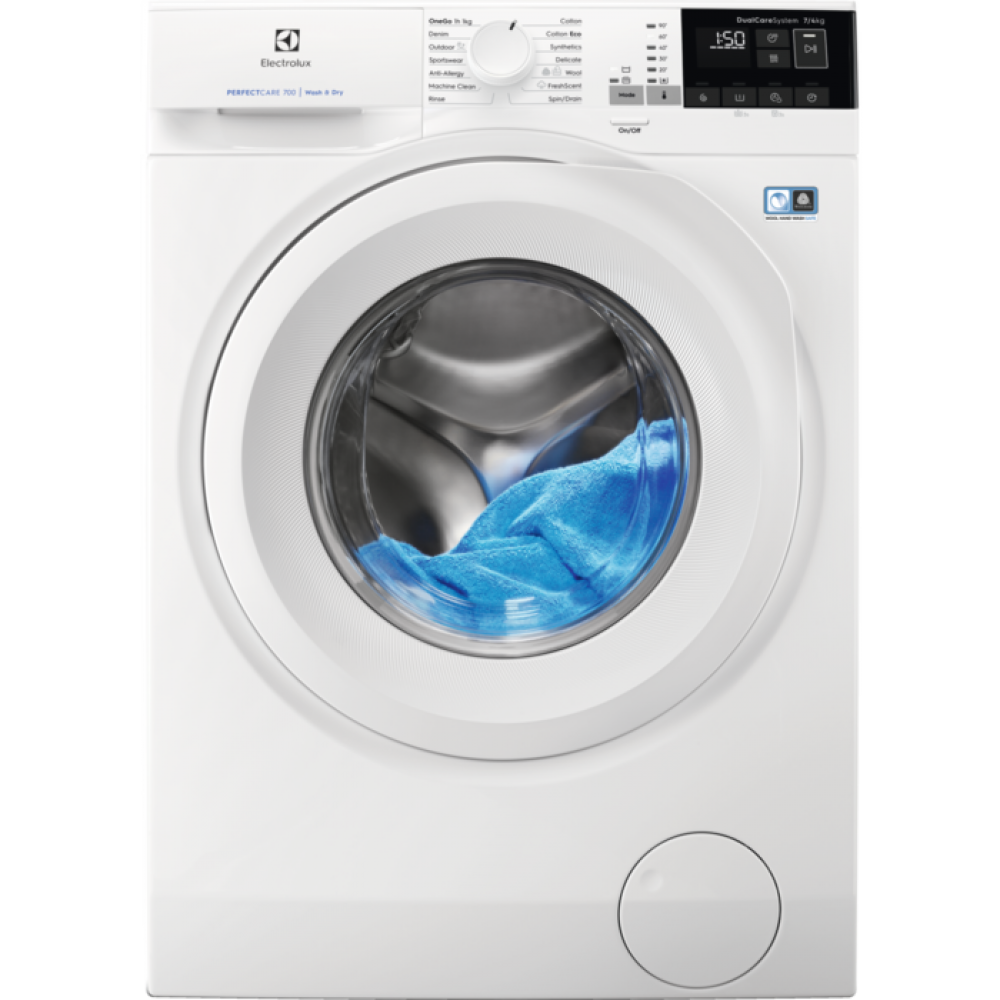 Masina de spalat rufe cu uscator Electrolux EW7W447W, capacitate spalare 7 kg, capacitate uscare 4 kg, 1400 rpm, Clasa A, Program Abur FreshScent, Alb