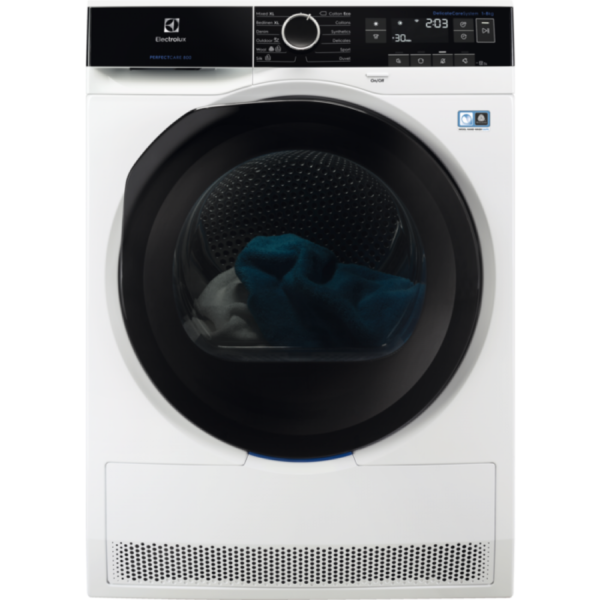 Uscator de rufe cu pompa de caldura Electrolux EW8H258B, 8 kg, Clasa uscare B, afisaj Touch LCD, Alb