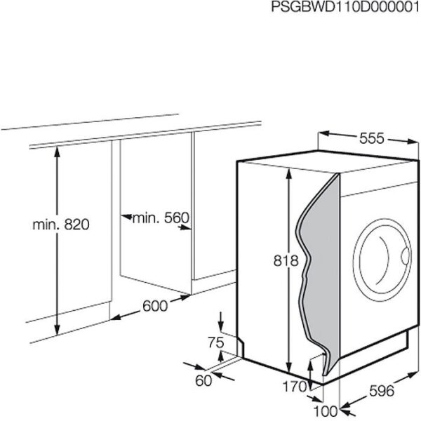 Masina de spalat rufe cu uscator incorporabila Electrolux EWX147410W, 7 kg/4 kg, 1400 rpm, Display LCD, Alb