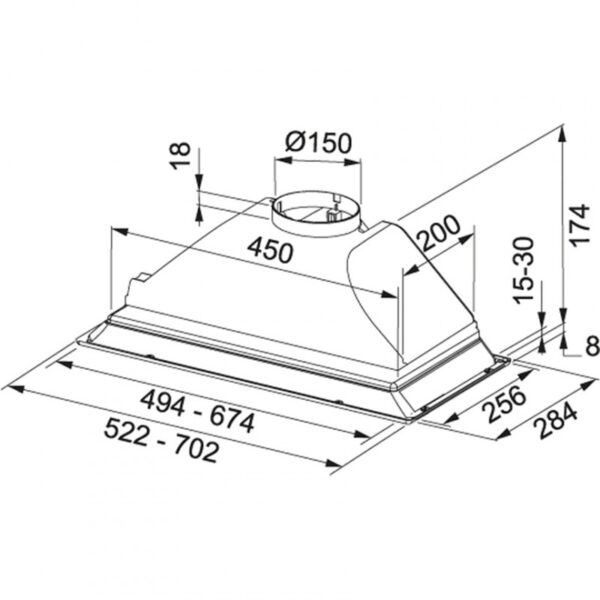 Hota Franke FBI 532L XS Inox Satinat 305.0545.449, Caseta incorporata, 300 m3/h, 52 cm