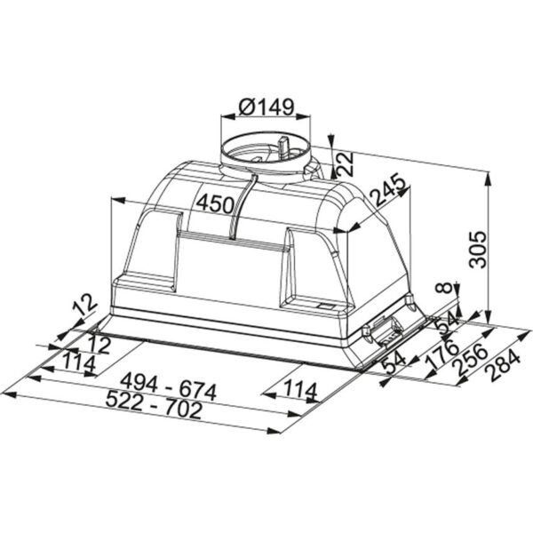 Hota Franke Box - FBI 702-H XS Inox Satinat, Caseta incorporata, 505 m3/h, 72 cm