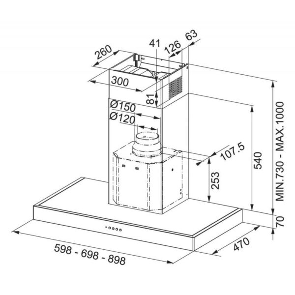 Hota Franke Format 70 - FDF 6457 XS Inox Satinat, Semineu dreapta, 510 m3h, 60 cm