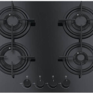 Plita incorporabila Franke Crystal Black FHCR 604 4G HE BK C, 4 arzatoare gaz, 59 x 51 cm, Gratare fonta, Sticla neagra