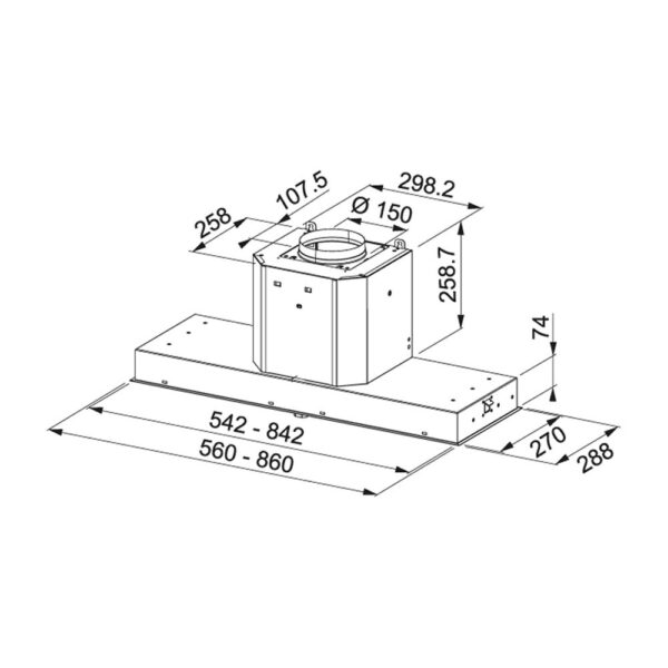 Hota Franke Mythos FMY 608 BI BK Crystallo Nero, Caseta incorporata, Intensiv 680 m3/h, 1 motor, L 56 cm, Sticla neagra