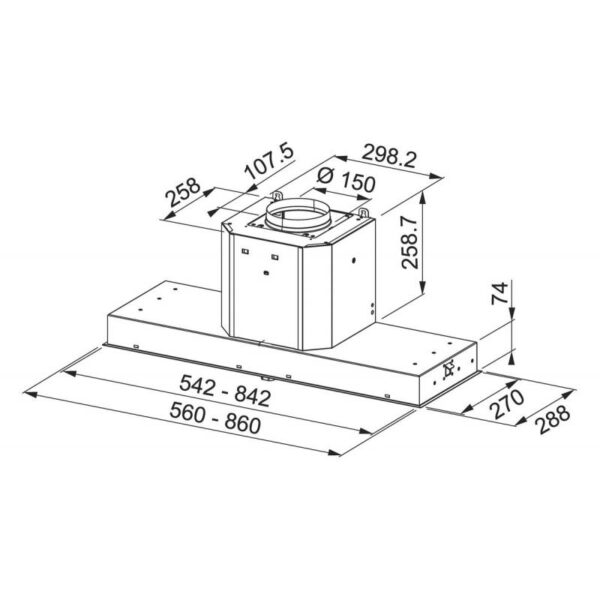 Hota Franke Mythos FMY 908 BI BK Crystallo Nero, Caseta incorporata, Intensiv 680 m3/h, 1 motor, L 86 cm, Sticla neagra