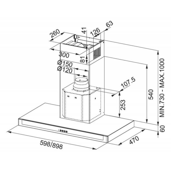 Hota Franke Neptune FNE 605 XS Inox Satinat, Semineu dreapta, 420 m3/h, 60 cm, Panel negru 110.0389.126