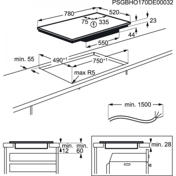 Plita incorporabila AEG IAE84850FB, Inductie, 4 arzatoare, 78 cm, Negru