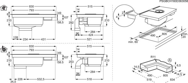 Plita cu hota integrata AEG ComboHob IDK84451IB, Inductie, 83 cm, Control touch, Hota 23 cm , Neagra