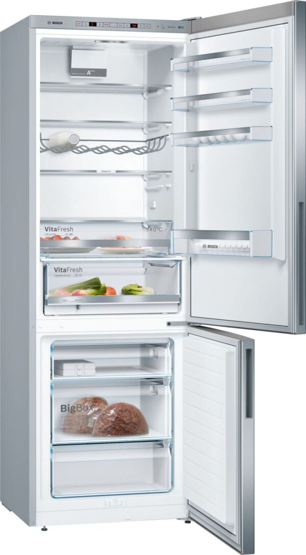 Combina frigorifica Bosch KGE49VI4A, Low Frost, 413 l, A+++, VitaFresh, ChillerBox, L 70 cm, H 201 cm, Inox EasyClean