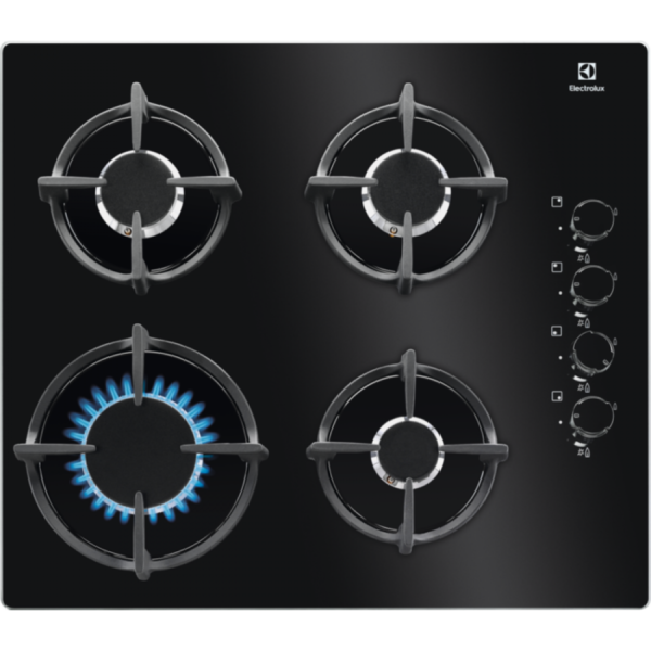 Plita incorporabila Electrolux KGG6407K, Gaz, 4 Arzatoare, 60 cm, Sticla neagra