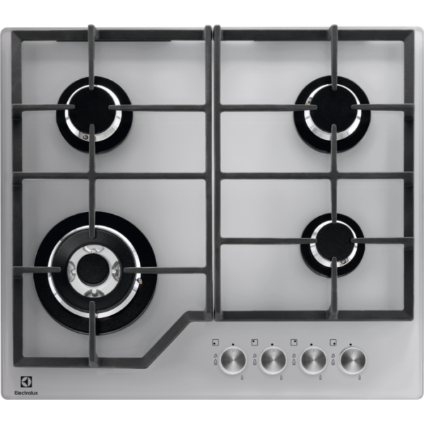 Plita incorporabila Electrolux KGG6436S, Gaz, 4 Arzatoare, WOK, Gratare fonta, 60 cm, Sticla silver