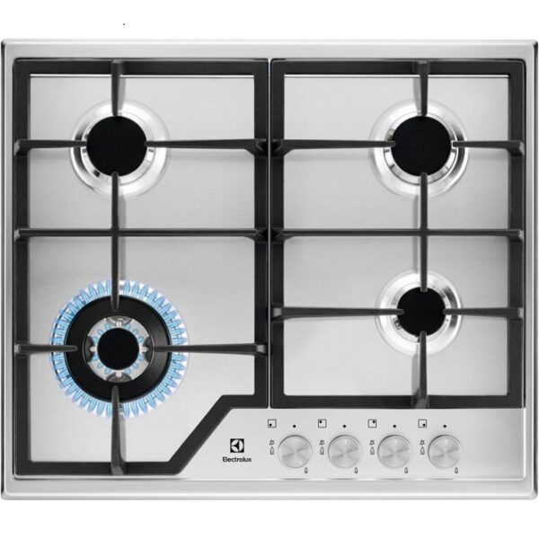 Plita incorporabila Electrolux KGS6436SX, Gaz, 4 Arzatoare, WOK, Gratare fonta, 60 cm, Inox