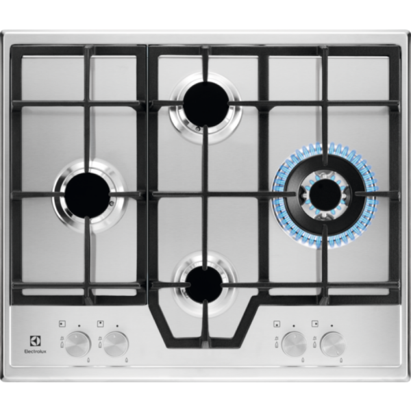 Plita incorporabila Electrolux KGS6456SX, Gaz, 4 Arzatoare, WOK, Gratare fonta, 60 cm, Inox