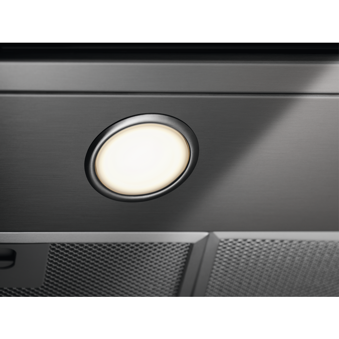 Hota semineu dreapta Electrolux LFT429X, 600 mc/h, Front cu insertie de sticla, 1 motor, 3 viteze, Filtre de aluminiu lavabile, Filtru de carbon inclus, Latime 90 cm, Inox