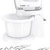 Mixer cu bol Bosch CleverMixx MFQ2600G, 375 W, 4 viteze+Turbo, Accesorii frământare, Accesorii mixare, Vas plastic, Alb/Gri inchis