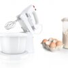 Mixer cu bol Bosch CleverMixx MFQ2600W, 375 W, 4 viteze+Turbo, Accesorii frământare, Accesorii mixare, Vas plastic, Alb/Gri inchis