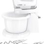 Mixer cu bol Bosch CleverMixx MFQ2600X, 400 W, 4 viteze+Turbo, Accesorii frământare, Accesorii mixare, Vas plastic, Alb/Gri inchis