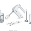 Mixer Bosch MFQ4080, 5 viteze+Turbo/Puls, XL chopper, picior blender din inox, vas mixare cu gradatii si capac, Alb/Gri