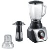 Blender de masa Bosch SilentMixx Pro MMB66G3M, 900W, 2.3 l, Vas sticlă ThermoSafe, filtru pentru smoothie, mini-tocător, 3 programe automate pentru sfărâmare gheață, mărunțire și mixare la viteza maxima, reglare continuă a vitezei cu indicator LED , Negru