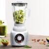 Blender de masa Bosch SilentMixx MMB66G5M, 900 W, Vas sticlă ThermoSafe 2.3 L, Spatulă, Minitocator, 3 programe automate pentru sfărâmare gheață, reglare continuă a vitezei cu indicator LED și funcție Pulse, 20.000 rpm, Alb/Argintiu