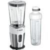 Blender de masa Bosch VitaStyle Mixx2Go MMBM7G2M, 350W, 0.6 l, Vas sticlă ThermoSafe, 2 trepte de viteză, sticlă de 500 ml, alb / inox polisat