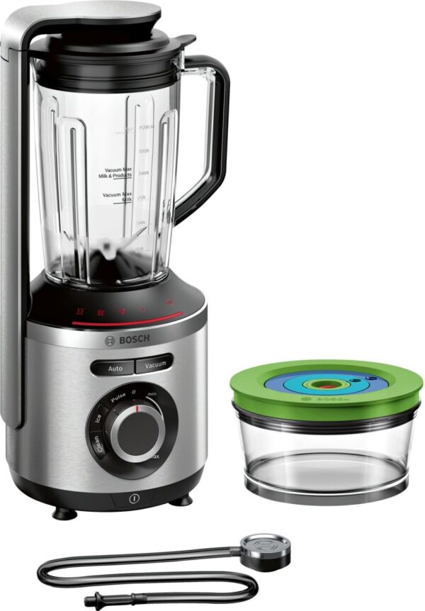 Blender Bosch Vitamaxx MMBV622M, 1000 W, 1.5 L, Lame inox, Funcție "auto", Funcție puls, Zdrobire gheata, Funcție vidare, Vas etanșare în vid 0.75l, Argintiu