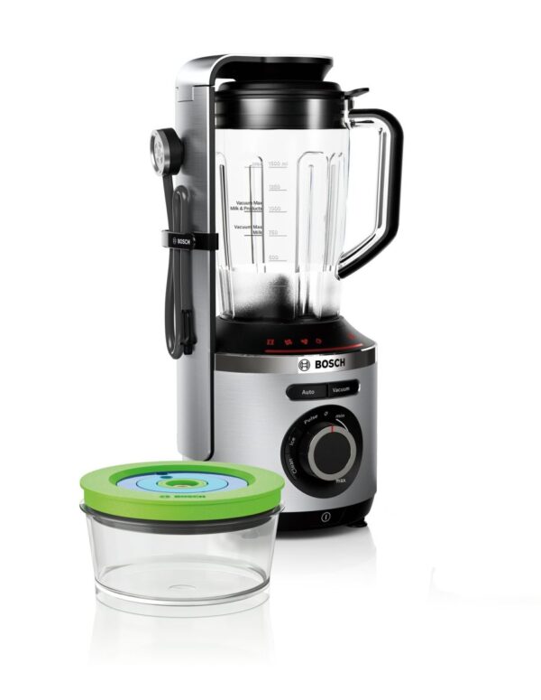 Blender Bosch Vitamaxx MMBV622M, 1000 W, 1.5 L, Lame inox, Funcție "auto", Funcție puls, Zdrobire gheata, Funcție vidare, Vas etanșare în vid 0.75l, Argintiu