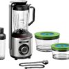 Blender Bosch Vitamaxx MMBV625M, 1000 W, 1.5 L, Lame inox, Funcție "auto", Funcție puls, Zdrobire gheata, Funcție vidare, Sticlă ToGo 0.5 L, Vase etanșare în vid (1.5l, 0.75l), Argintiu