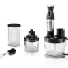 Blender de mână Bosch MaxoMixx MS8CM6190, 1000 W, 12 viteze, Funcție turbo, Accesoriu robot de bucătărie, Minitocător 0.45 L, Vas gradat 0.6 L, Tel, Inox