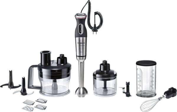 Blender Bosch MaxoMixx MSM88190, 800 W, 12 Viteze, Functie Turbo, QuattroBladePro, Negru/Inox