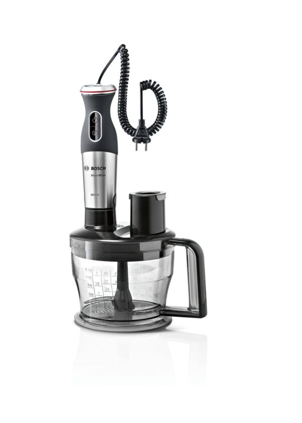 Blender Bosch MaxoMixx MSM88190, 800 W, 12 Viteze, Functie Turbo, QuattroBladePro, Negru/Inox